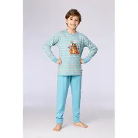Woody pyjama jongens - blauw gestreept - dierenprint - 262-10-PLC-S/904 - maat 128