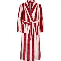 Gaubert Dames Badjas Extra Lang met Sjaalkraag en Ceintuur - Ochtendjas - Superzacht Coral Fleece - Dames - Brede Strepen Roze Rood - Maat L/XL - 8215