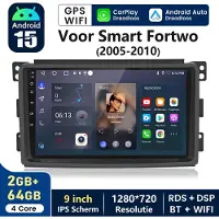 Hexinex HexinexMarket - Autoradio Geschikt voor Smart Fortwo 451 (2005-2010) - Draadloos CarPlay, Android Auto, multimediaspeler, GPA NAVI - 2GB+64GB