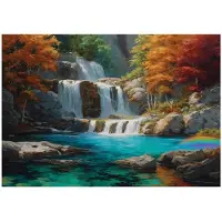 WALLARENA - Fotobehang - 350x250 cm - waterval en herfstbos voor woonkamer en slaapkamer