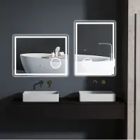 STILVORA Spiegel LED 80 X 60 Cm Met 3X Vergroting En Touchfunctie Glas Wit Wandspiegel Voor Badkamer Met Drie Lichtkleuren En Antibeschlag