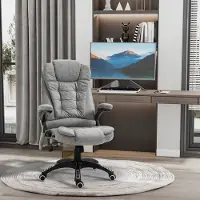 OKWISH Bureaustoel - Massage- en Warmtefunctie - Ergonomisch en Hoogteverstelbaar - Voor Kantoor en Thuiswerkplek - Stoffen Bekleding - Grijs
