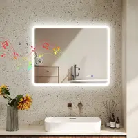 OKWISH Led Badkamerspiegel Bluetooth 70 X 90 Cm Met Touchschakelaar Drie Lichtstanden Gehard Glas Zilver Voor Moderne Badkamer
