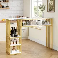 OKWISH Bartafel - Staand Model Met Opbergruimte - Voor Keuken En Eetkamer - Wit Goud - 140 X 40 X 105 Cm