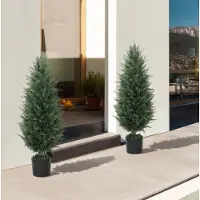 OKWISH Kunstplant Cipres 2-Delig 90 Cm Kunstboom In Pot Groen Voor Binnen En Buiten UV-Bestendig Voor Sfeervolle Decoratie