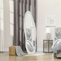 OKWISH Gekromde Ganzkörperspiegel 50 x 160 cm – Vrijstaand Met Stabiele Steun – Glas En MDF – Wit – Volledige Outfitcontrole In Slaapkamer En Woonkamer