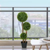 STILVORA Kunstplant UVbestendige Buxus 110 Cm Met 3 Bollen Van Kunststof Groen Voor Binnen En Buiten Met Pot En Realistische Uitstraling