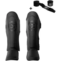 Joya FF Metal Pro Scheenbeschermers – Kickboksen/Muay Thai/MMA – Volledig Zwart – Maat M – Inclusief Bandage – Handgemaakt