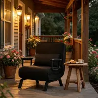 OKWISH Fauteuil 65 x 78 x 75 cm - 3-in-1 Uitklapbare Slaapstoel Met 5-Standen Rugleuning - Voor Woonkamer Of Slaapkamer - Linnen En Metaal - Zwart