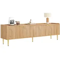 OKWISH TV-meubel - Sculptura Serie - 3 Deuren - 3D-Deuren - Met Kabeldoorvoer en Metalen Poten - MDF Naturel - 170x35x47.5 cm - Gouden Grepen