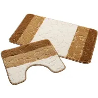Hamat Badmat Set Nevada – Douchemat 60x100 cm & WC Mat 50x60 cm – Zachte Chenille Badkamermat – Antislip – Wasbaar – Oeko-Tex– Bruin Ivoor