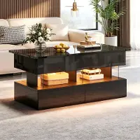 MODFU Salontafel met verstelbare tafelblad, glanzende woonkamertafel in zwart met LED-vitrine, salontafel met 2 lades, 100 x 50 x 46 cm