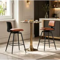 STILVORA Barkruk Set van 2 65,5 Cm Zithoogte - 360 Draaibaar Met Rugleuning En Voetsteun - Voor Keuken Bar En Woonkamer - Kunstleer - Bruin