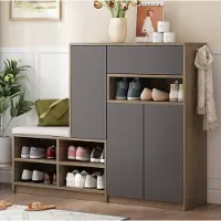 STILVORA Schoenenkast - Gevoerde Zitting En Verstelbare Legplanken - Voor Hal En Entree - Spaanplaat - Grijs - 140 X 35 X 110 Cm