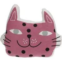 Home & Styling Dieren sierkussen kinderkamer - Katje / poes - roze - 35 x 40 x 8 cm - polyester
