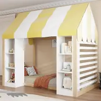 MODFU - Kinderbed - Hoogslaper - Landhuisstijl - Opbergruimte - Hout - Wit Natuur