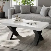 STILVORA salontafel met rechthoekig design, koffietafel met hoogglanzende afwerking en X-vormige poten, bijzettafel van MDF, wit + zwart