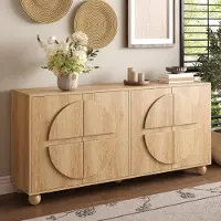 OKWISH dressoir met verstelbare legplanken, kast voor de woonkamer met 4 deuren, veel opbergruimte, met een cirkelvormig reliëfpatroon, geschikt voor de woonkamer