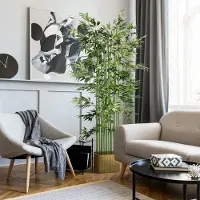 HAUSS SPOLE Kunstplant Realistische Kunstbamboe - 180 Cm - Kunststof - Groen - In Houten Pot - Voor Binnen En Buiten Decoratie - Met 1640 Bladeren