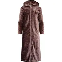 Gaubert Extra Lange Dames Rits Badjas met Capuchon en Zijzakken - Ochtendjas - Superzacht Coral Fleece - Reli√´f Visgraat Bruin - Maat L/XL - 8207-Coffee
