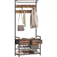 HOMCOM Hall Tree-Spanplatte, Metallrohr-80L x 30B x 181,5H cm-Rustikal Braun