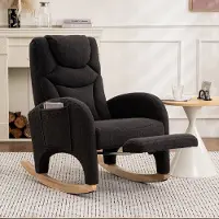Sweiko Schommelstoel - Relaxfauteuil - Teddy - Met voetsteun - Donkergrijs