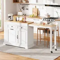STILVORA Keukenkast - Verrijdbare Keukeneiland Met Uitschuifbaar Werkblad En Lades - Voor Keuken En Eethoek - MDF - 112-180x45x92 Cm - Wit;Natuurlijk