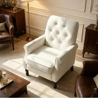 STILVORA Fauteuil 1-Zits - Gevoerde Zitting Met Getufte Rugleuning En Armleuningen En Houten Poten - Voor Woonkamer En Leeshoek - Linnenlook Crème