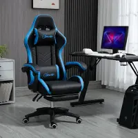 HAUSS SPOLE Gamingstoel - Verstelbare Armleuningen En Lendenkussen - 135 Graden Kantelbaar - Voor Bureau En Gamekamer - Kunstleer - Zwart Blauw