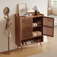 STILVORA Schoenenkast - Ventilerende Deuren Met Open Vak En Vaste Legplank - Voor Hal En Entree - MDF Hout Metaal - 80x35x105 Cm - Walnoot