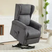 STILVORA Relaxfauteuil 74 x 94 x 111 cm - Elektrische Sta-op Hulp En Verstelbare Rugleuning Met Voetensteun - Voor Woonkamer - Stof Donkergrijs