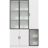 MODFU Boekenkast - 3 Glazen Deuren Met LED - Wit - 120 X 35 X 200 Cm