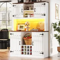 STILVORA hoge kast met RGB-LED-verlichting, keukenkast met open en gesloten vakken, opbergkast met verstelbare planken en een wijnfleshouder