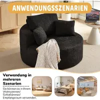OKWISH Fauteuil - 1-Zits Relaxfauteuil Zonder Montage - Chenille Bekleding Met Armleuningen En Rugkussen - Voor Woonkamer, Slaapkamer En Lounge - Zwart