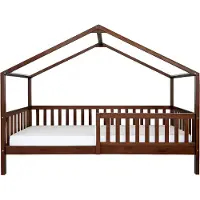 Sunny Kae Bedhuisje van Hout in Bruin | Kinderbed in Huis Vorm met Valbeveiliging | Bed Zonder Matras | 207x96cm | Voor Matrasmaat 90 x 200 cm