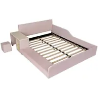 MODFU - Kinderbed - Bureau En Hocker - Opbergruimte - Pink - Stof - 212 X 175 X 69 Cm