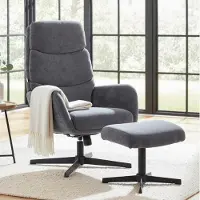 OKWISH Fauteuil Met Hocker 75 x 66 x 99 cm - Hoge Rugleuning Met Schommelfunctie - Voor Woonkamer Of Slaapkamer - Stof En Metaal - Grijs