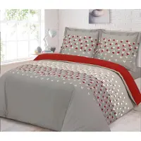 Vision Lovely hearts - 100% katoen - Dekbedovertrekset 260 x 240cm met 2 bijhorende slopen 65 x 65cm - Beige en rood - Oekotex