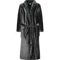 Gaubert Unisex Badjas Extra Lang met Sjaalkraag en Ceintuur - Ochtendjas - Superzacht Coral Fleece - Heren Dames - Reli√´f Visgraat Zwart - Maat S/M - 8212-Black