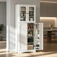 STILVORA Keukenkast - Hoge Opbergkast Met Vitrinedeuren En Zacht Sluitende Deuren - Voor Keuken En Eetkamer - MDF - Wit - 60x40x162 Cm