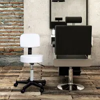OKWISH Bureaukruk 35 Cm - Hoogteverstelbaar Met Ergonomische Rugleuning En Wielen - Voor Kantoor En Salon - Kunstleer - Wit