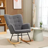 STILVORA Schommelstoel 71 x 98 x 101 cm - Zachte Berberlook Met Armleuningen En Hoge Rugleuning - Voor Woonkamer En Slaapkamer - Stof Donkergrijs
