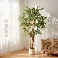 HAUSS SPOLE Kunstplant – Realistische Banyanboom Met Verstelbare Bladeren – 65 x 65 x 150 Cm – Kunststof En Hout – Groen – Voor Binnen