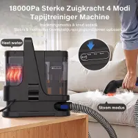Lubluelu V9 Tapijtreiniger Machine Stoom - 1650W Vlekkenreiniger 18KPa Krachtig Zuigkracht -Meubelreiniger - Bank Reiniger Machine - Zetelreiniger- Matrasreiniger