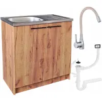 Stamar - Keukenonderkast 80 cm met RVS spoelbak, keukenkraan en sifon - goud eikenlook