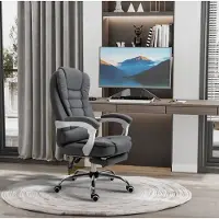OKWISH Bureaustoel – Ergonomisch Met Voetsteun En Kantelbare Rugleuning – Met Vaste Armleuningen – Metaal – Grijs – Voor Thuiswerk