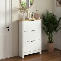 OKWISH Schoenenkast Staand Rek Met 3 Kleppen Voor 18 Paar Schoenen Voor Hal En Gang Wit Spaanplaat 72 X 26 X 112 Cm