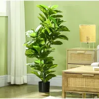 OKWISH Kunstplant Ficus 110 Cm 90 Bladeren Met Pot Kunststof Groen Voor Binnen En Buiten Onderhoudsvrij Realistisch Decoratief