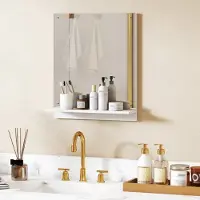 OKWISH Badspiegel Met Regal 50 X 60 Cm Rechthoekig Wandspiegel Wit Met Opbergplank Voor Badkamer Hal En Gang