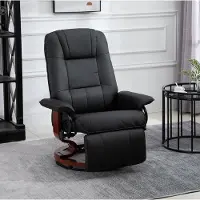 OKWISH Relaxfauteuil - 145 Graden Verstelbaar - Met Voetsteun En 360 Graden Draaibaar - Voor Woonkamer En Tv Hoek - Kunstleer - Zwart